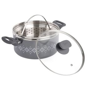 Spice by Tia Mowry Savory Saffron 3 Quart Nonstick Aluminum Dutch Oven with Stainless Steel Steamer and Lid in Charcoal