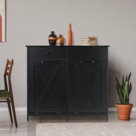 Black Multipurpose 2 Drawer / 2 Tilt Out 10gL Kitchen Laundry Trash/Recycle Storage