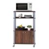 Modern 3-Shelf Kitchen Bakerâ€™s Rack Cart on Wheels in Brown Wood Finish