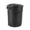 32-Gallon Black Plastic Indoor Outdoor Trash Can with Lid - Made in USA