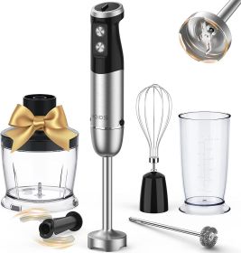 KOIOS 1000W Immersion Hand Blender, Multifunctional 5-in-1 Handheld Blender, 12-Speeds, Stainless Steel blender shaft, includes 600ml Mixing Beak